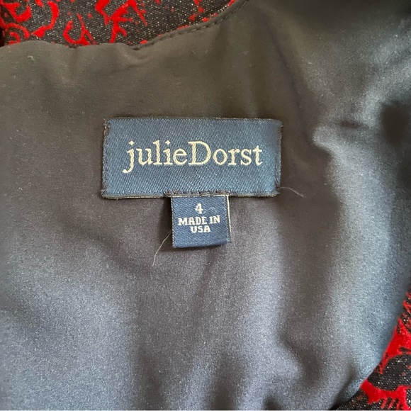 Julie Dorst sleeveles fit and flare red flocked navy denim dress size 4 - Picture 7 of 8